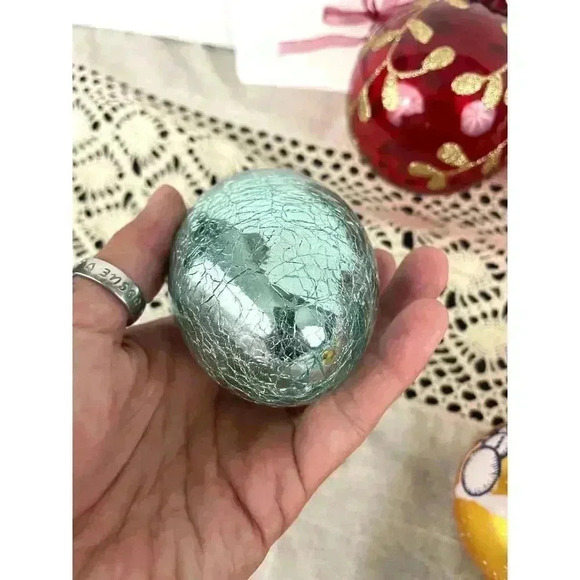 Lot of 14 VTG Christmas Ornaments Hearts Ceramic Glass Snowman Cracked Glitter - Picture 7 of 13